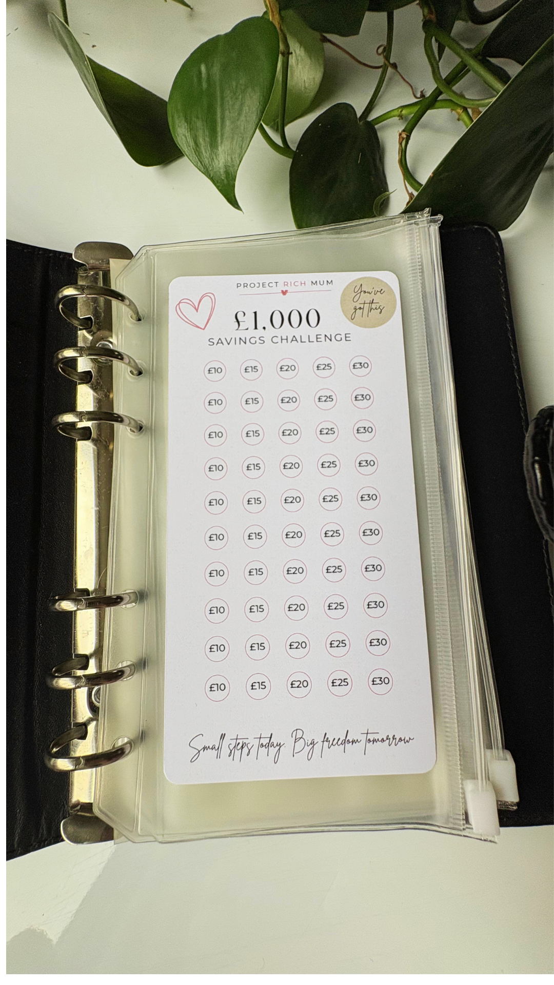 Savings Challenge Tracker | £500, £750 & £1,000 | A6 Cash Budgeting