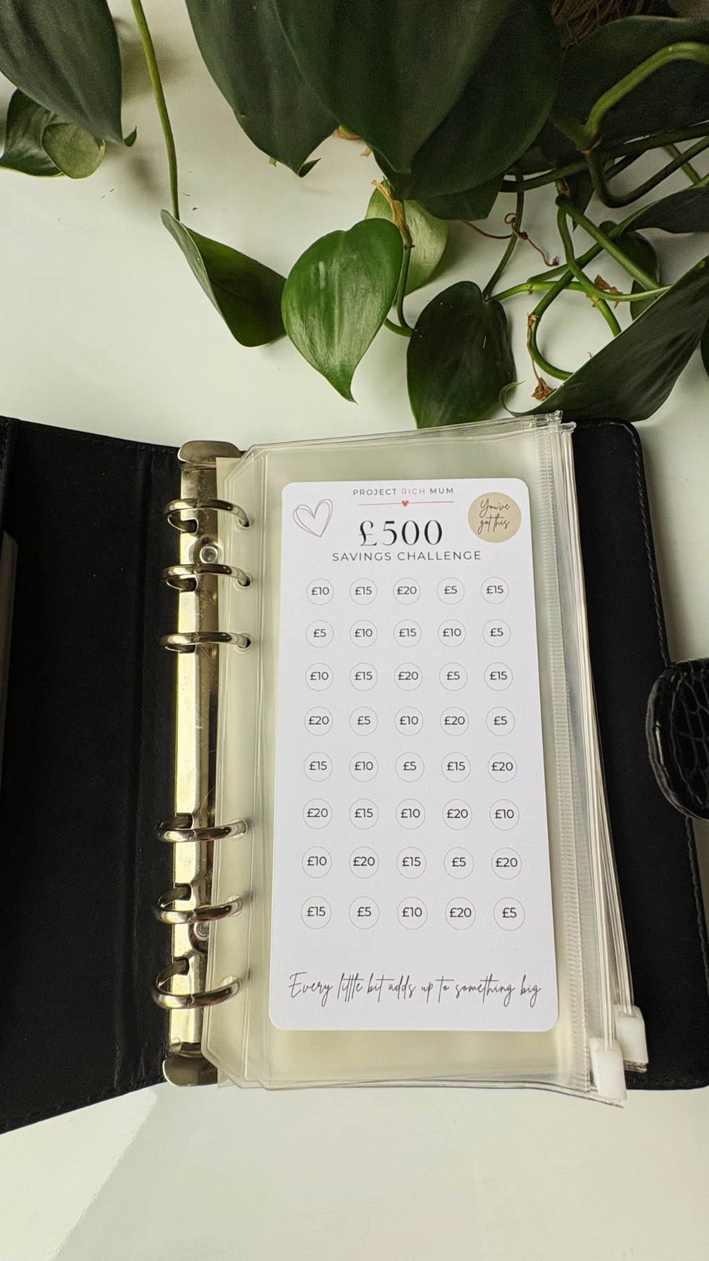 Savings Challenge Tracker | £500, £750 & £1,000 | A6 Cash Budgeting