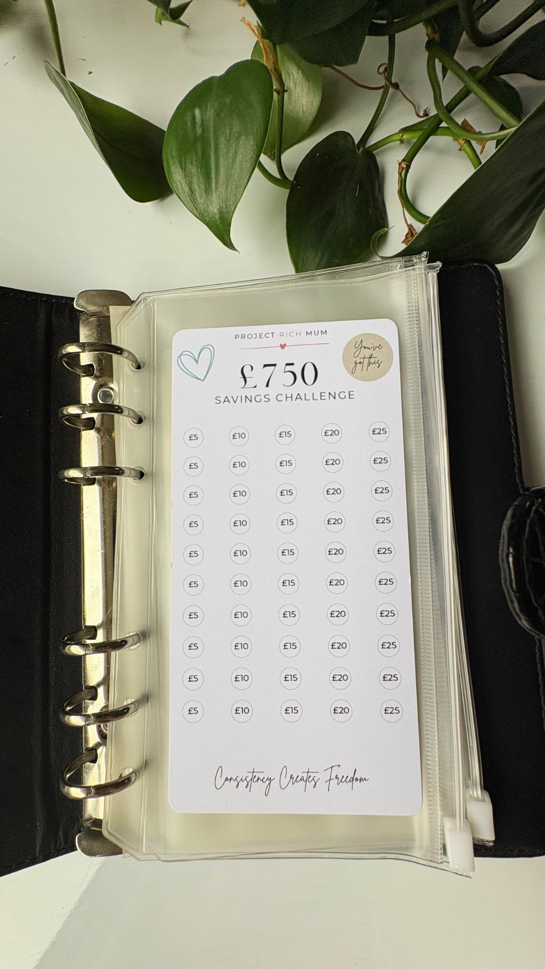 Savings Challenge Tracker | £500, £750 & £1,000 | A6 Cash Budgeting